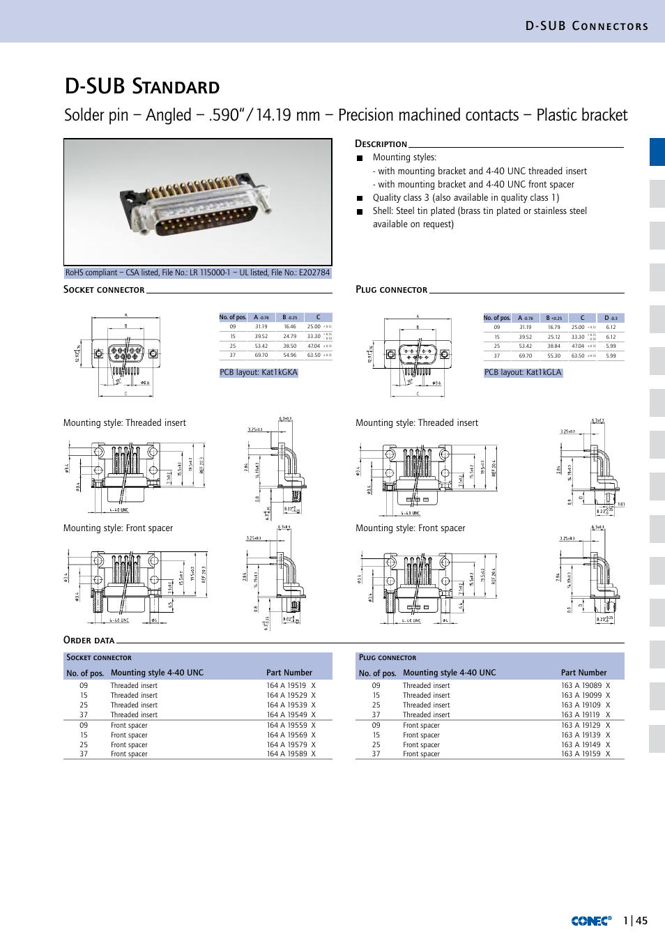 D-sub standard, D-sub connectors | Northern Connectors Conec D-Sub Standard Connectors User Manual | Page 21 / 33