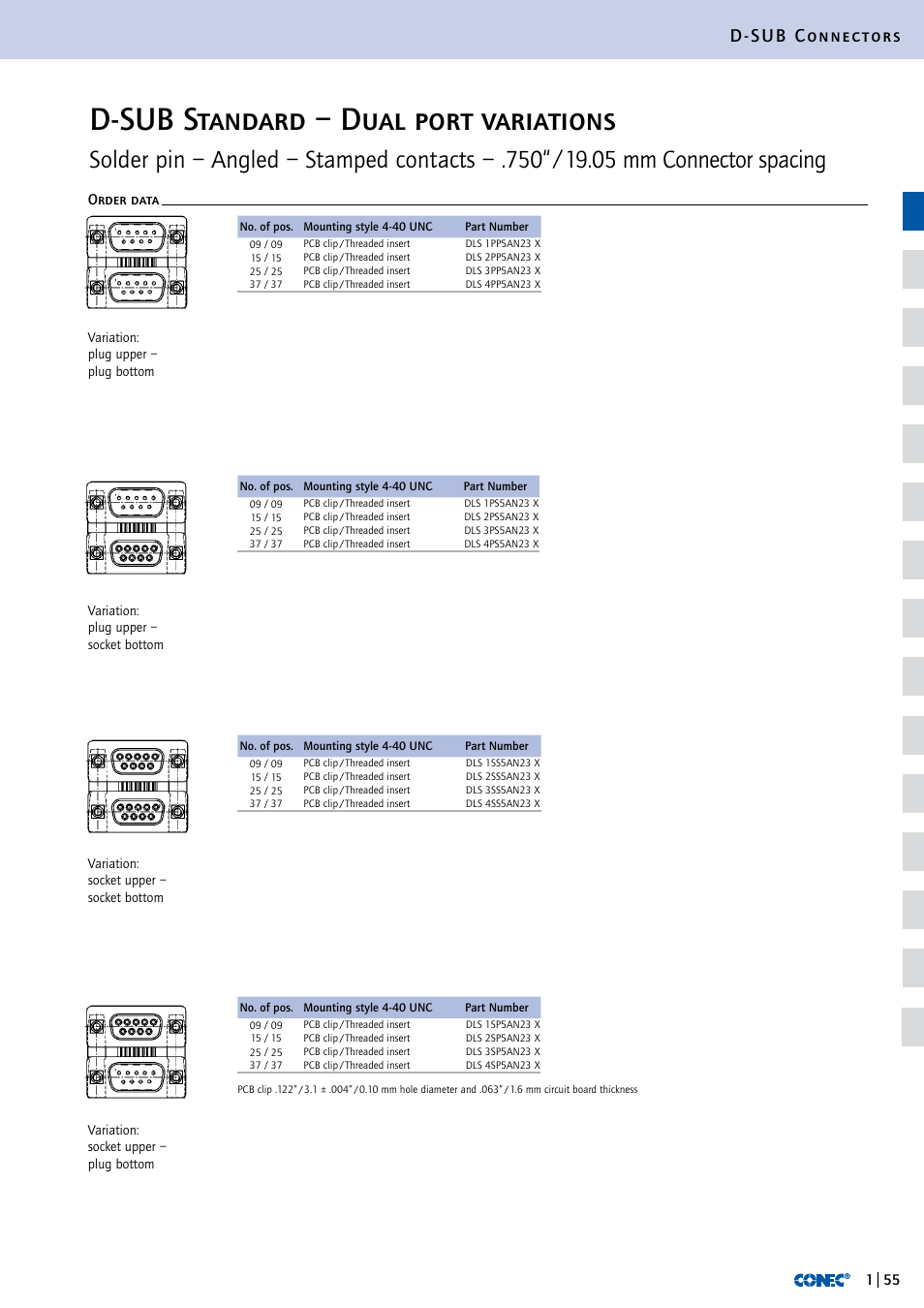 D-sub standard – dual port, D-sub standard – dual port variations, D-sub connectors | Northern Connectors Conec D-Sub Standard Connectors User Manual | Page 31 / 33