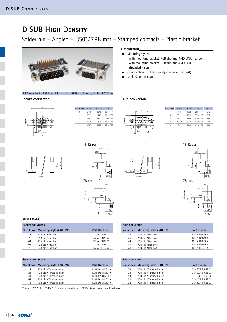 D-sub high density, D-sub connectors, Quality class 3 (other quality classes on request) | Northern Connectors Conec D-Sub High Density Connectors User Manual | Page 7 / 13