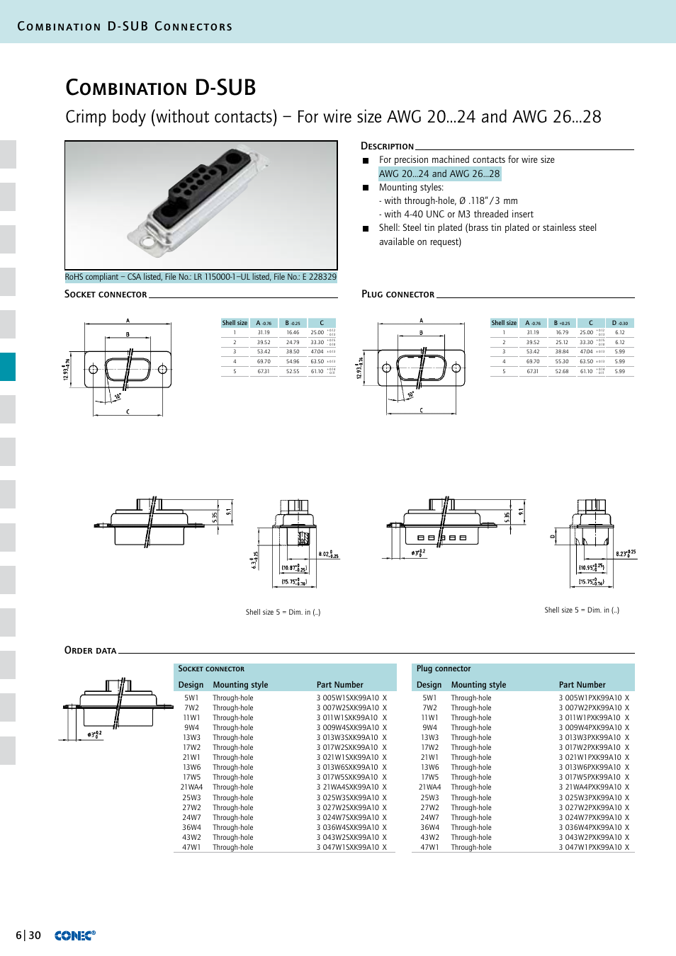 Combination d-sub, Combination d-sub connectors | Northern Connectors Conec D-Sub Combination Connectors User Manual | Page 31 / 52