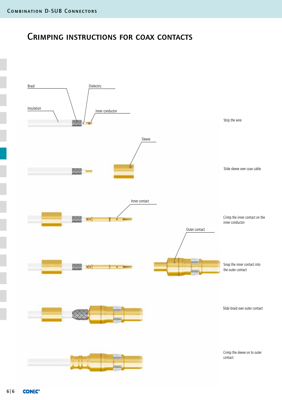 Crimping instructions for coax contacts | Northern Connectors Conec D-Sub Combination Connectors User Manual | Page 7 / 52