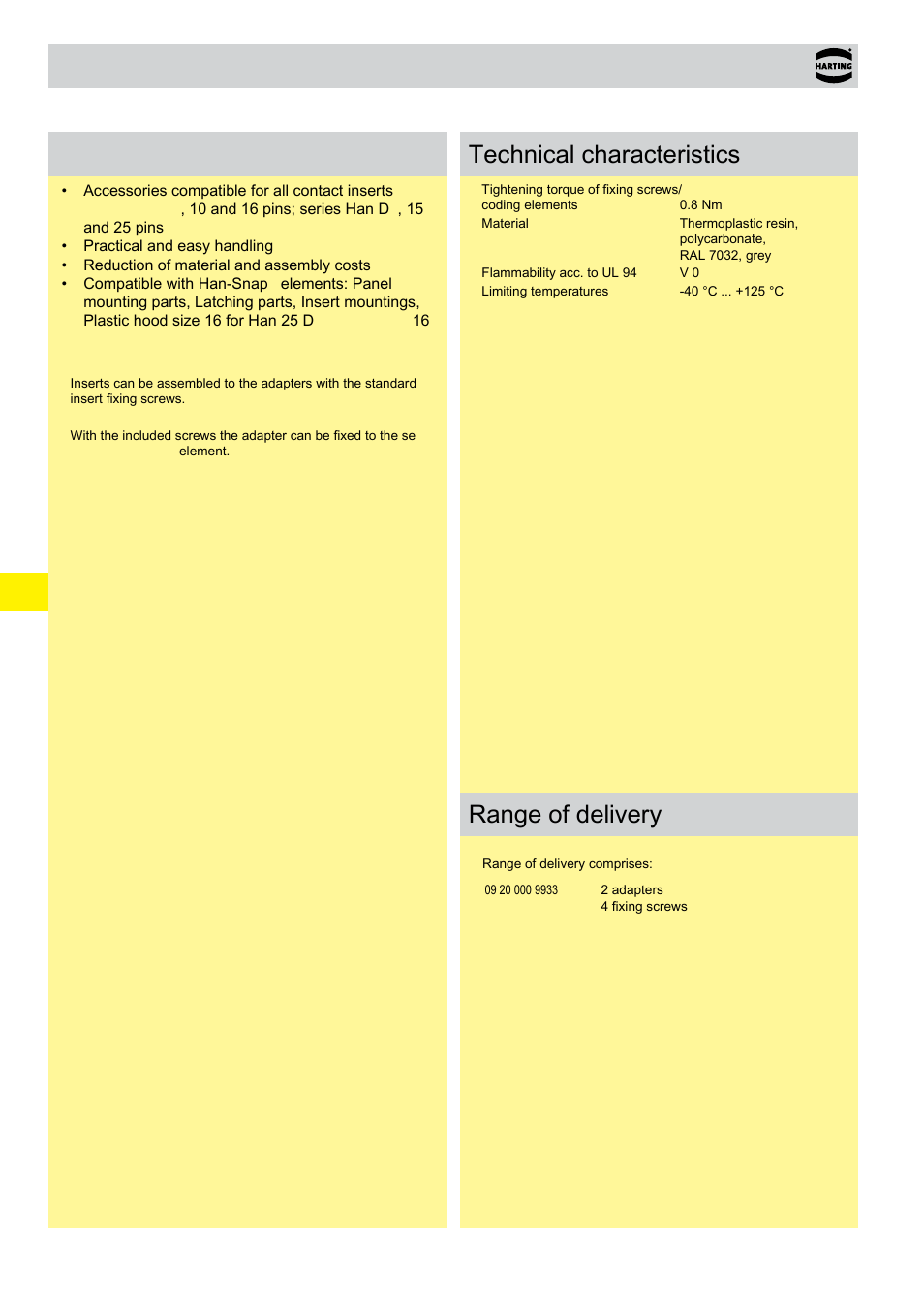 Accessories, Han-snap, Accessories features | Technical characteristics range of delivery | Northern Connectors Harting HAN Industrial Rectangular Connectors User Manual | Page 175 / 536