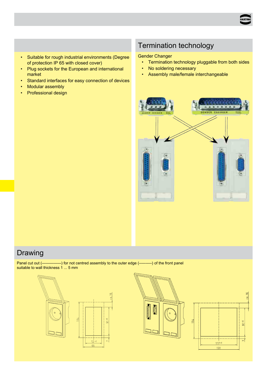 Features, Han-port, Drawing | Termination technology | Northern Connectors Harting HAN Industrial Rectangular Connectors User Manual | Page 179 / 536