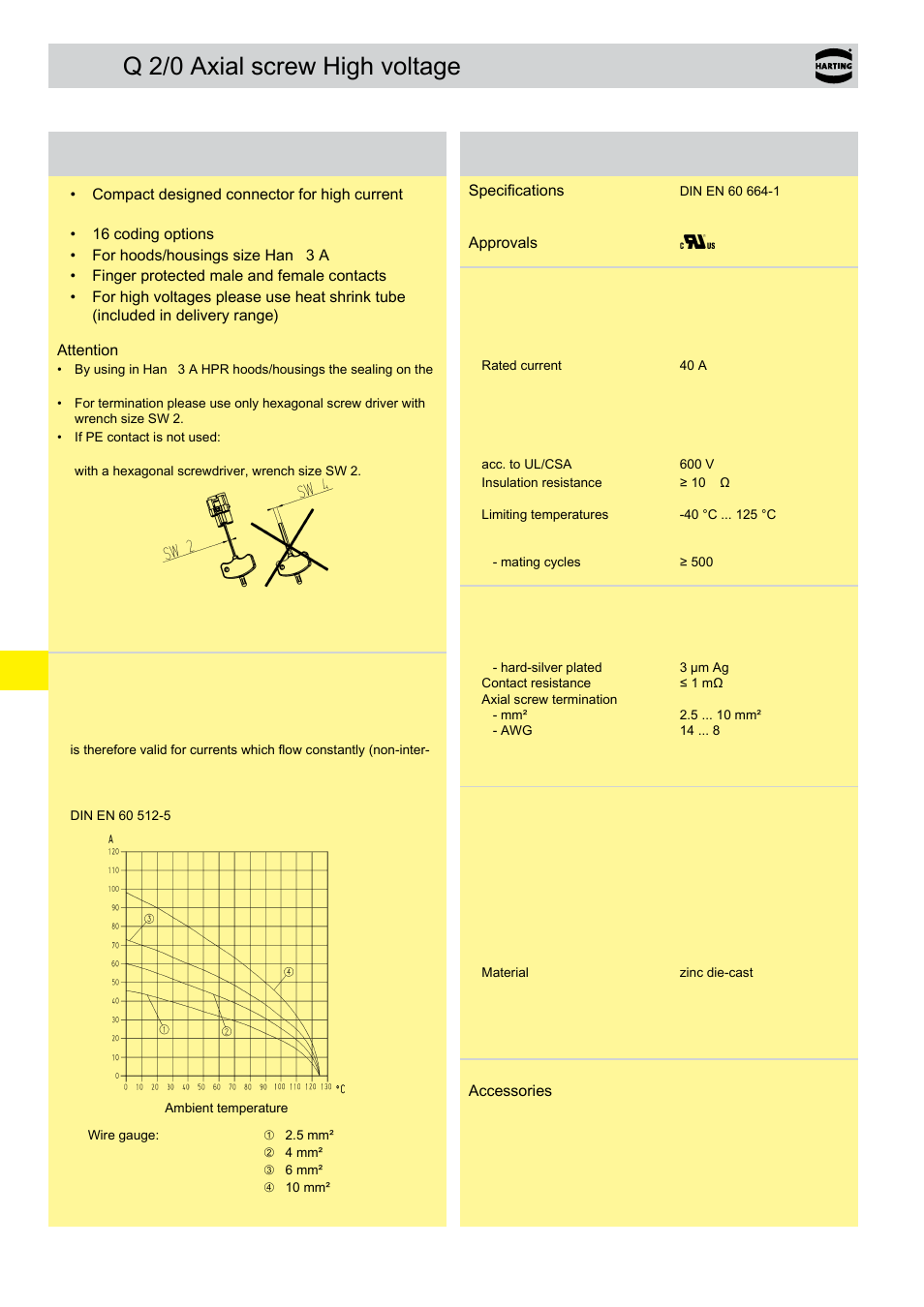 Han® q 2/0 axial screw high voltage, Q 2/0 axial screw high voltage, 13 . 08 features | Technical characteristics | Northern Connectors Harting HAN Industrial Rectangular Connectors User Manual | Page 197 / 536