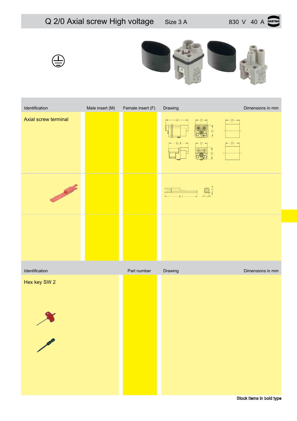 Q 2/0 axial screw high voltage, Size 3 a | Northern Connectors Harting HAN Industrial Rectangular Connectors User Manual | Page 198 / 536