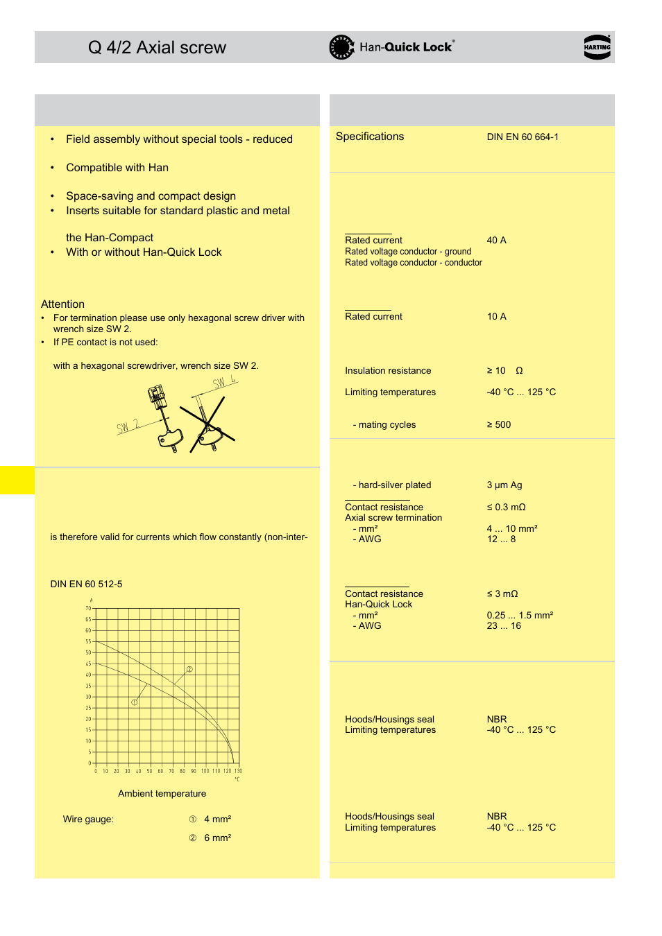 Han® q 4/2 axial screw, Q 4/2 axial screw, 13 . 26 features | Technical characteristics | Northern Connectors Harting HAN Industrial Rectangular Connectors User Manual | Page 215 / 536