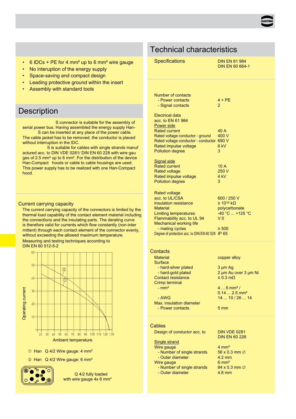 Han-power® s with 2x han® q 4/2, Han-power, S with 2x han | Q 4/2, Q 4/2 features, Description, Technical characteristics | Northern Connectors Harting HAN Industrial Rectangular Connectors User Manual | Page 269 / 536