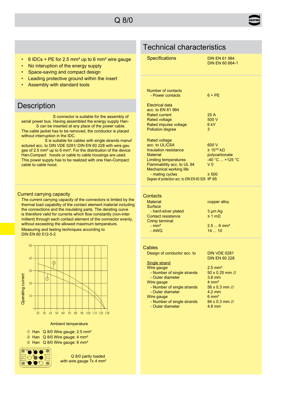 Han-power® s with 1x han® q 8/0, Han-power, S with 1x han | Q 8/0, Q 8/0 features, Description, Technical characteristics | Northern Connectors Harting HAN Industrial Rectangular Connectors User Manual | Page 277 / 536