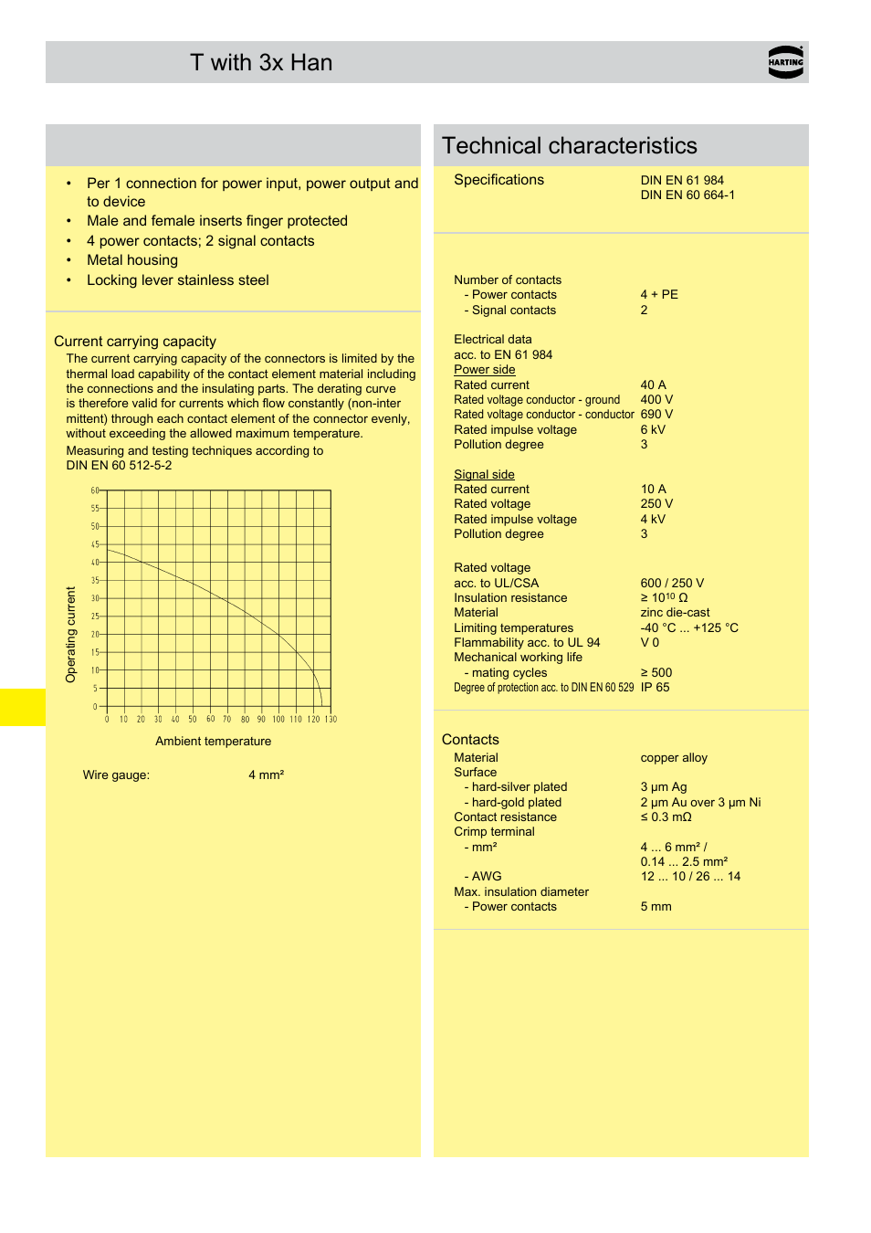 Han-power® t with 3x han® q 4/2, Han-power, T with 3x han | Q 4/2, Q 4/2 features, Technical characteristics | Northern Connectors Harting HAN Industrial Rectangular Connectors User Manual | Page 283 / 536