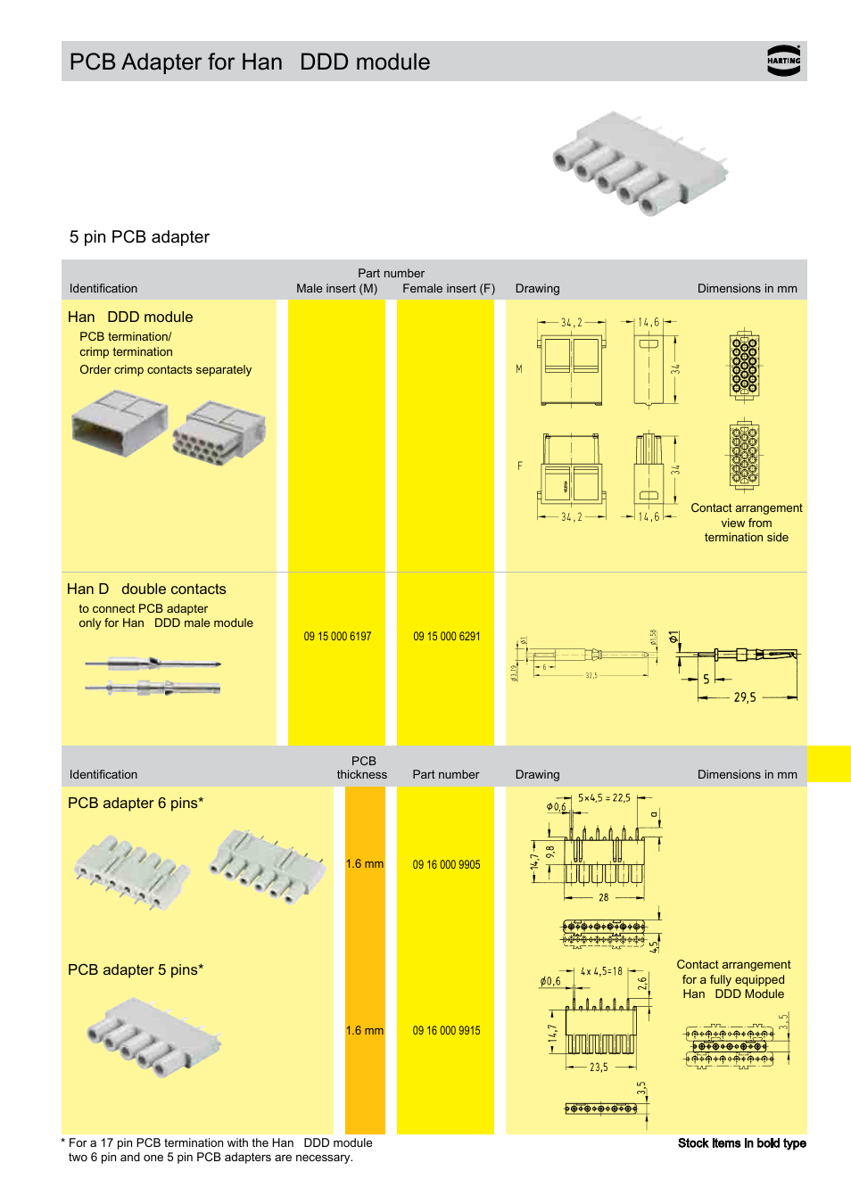 Pcb adapter for han, Ddd module, 5 pin pcb adapter | Northern Connectors Harting HAN Industrial Rectangular Connectors User Manual | Page 338 / 536