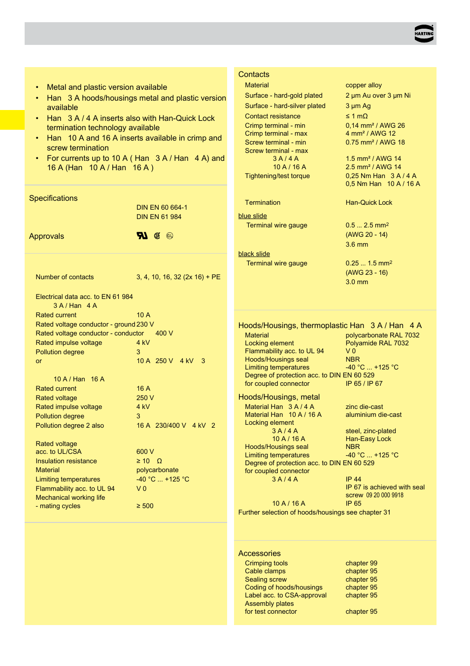 Technical characteristics han a, Han a, Technical characteristics | Northern Connectors Harting HAN Industrial Rectangular Connectors User Manual | Page 36 / 536