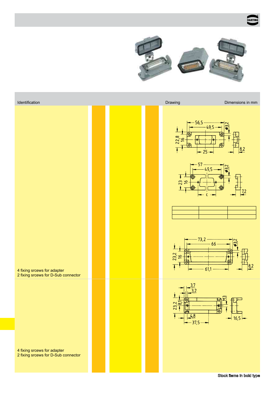 D-sub adapter, D-sub adapters, D-sub adapters for han a | Hoods/housings | Northern Connectors Harting HAN Industrial Rectangular Connectors User Manual | Page 464 / 536