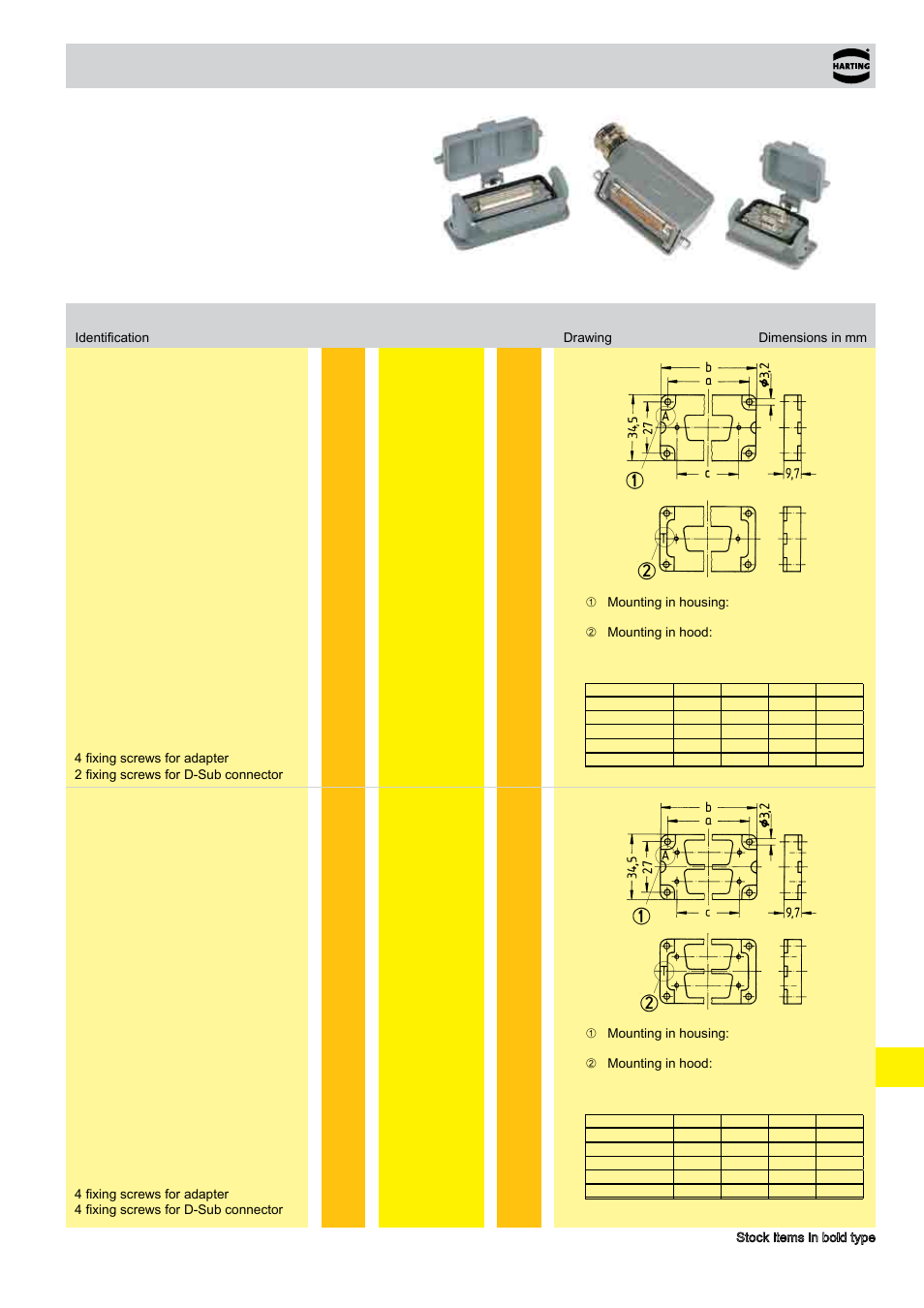 D-sub adapters, D-sub adapters for han, B hoods/housings | Northern Connectors Harting HAN Industrial Rectangular Connectors User Manual | Page 465 / 536