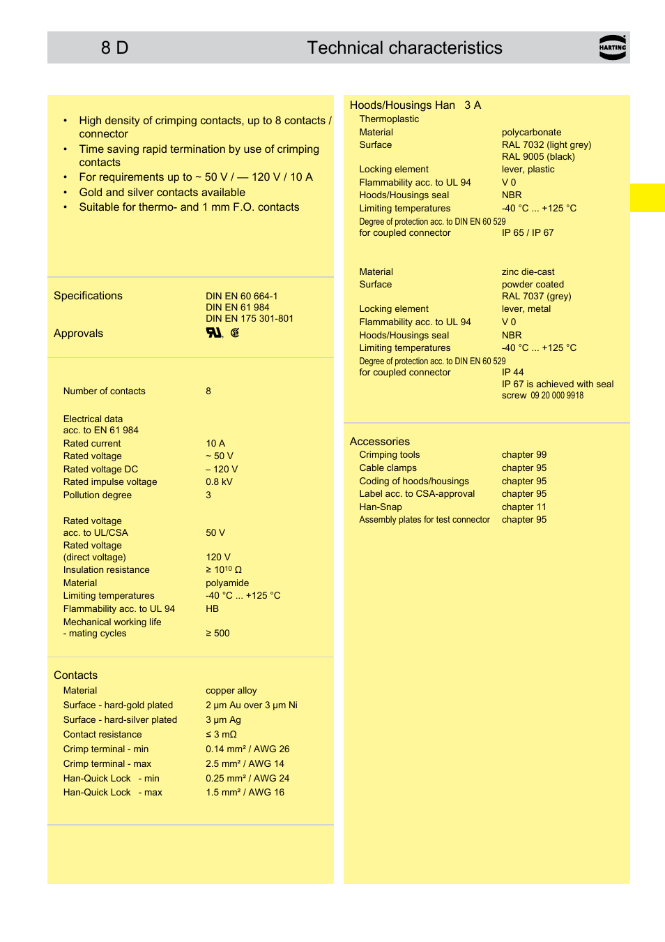 03 han, 8 d technical characteristics | Northern Connectors Harting HAN Industrial Rectangular Connectors User Manual | Page 47 / 536