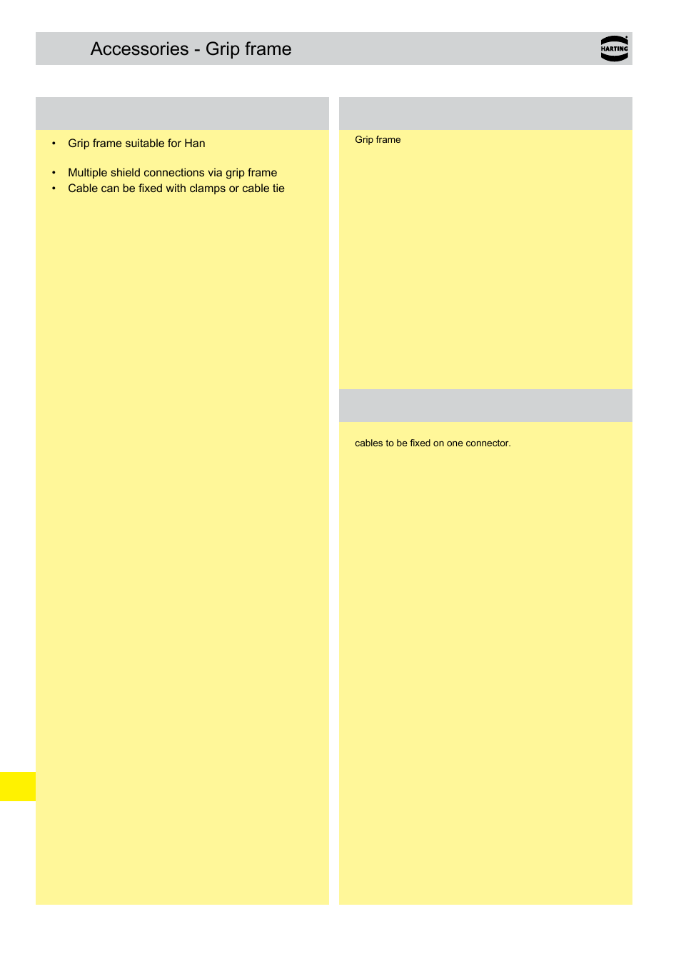 Grip frame, Accessories - grip frame features, Technical characteristics | Application | Northern Connectors Harting HAN Industrial Rectangular Connectors User Manual | Page 476 / 536