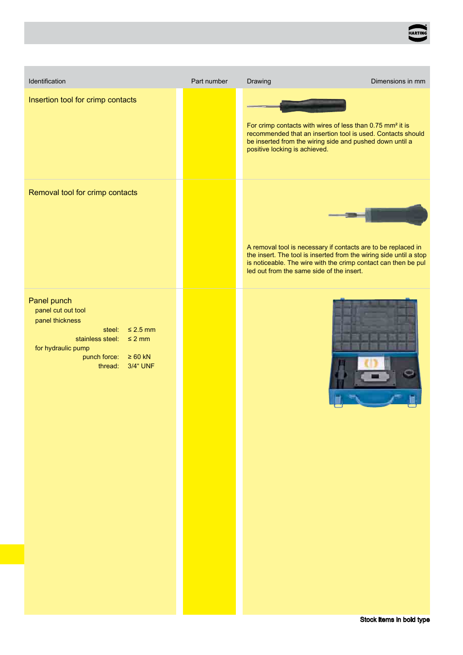 Tools, Han- yellock, For contacts | Northern Connectors Harting HAN Industrial Rectangular Connectors User Manual | Page 496 / 536