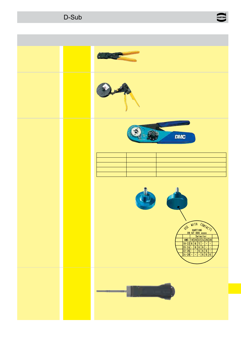 Tools for contacts d-sub, Tools, D-sub | For contacts | Northern Connectors Harting HAN Industrial Rectangular Connectors User Manual | Page 499 / 536