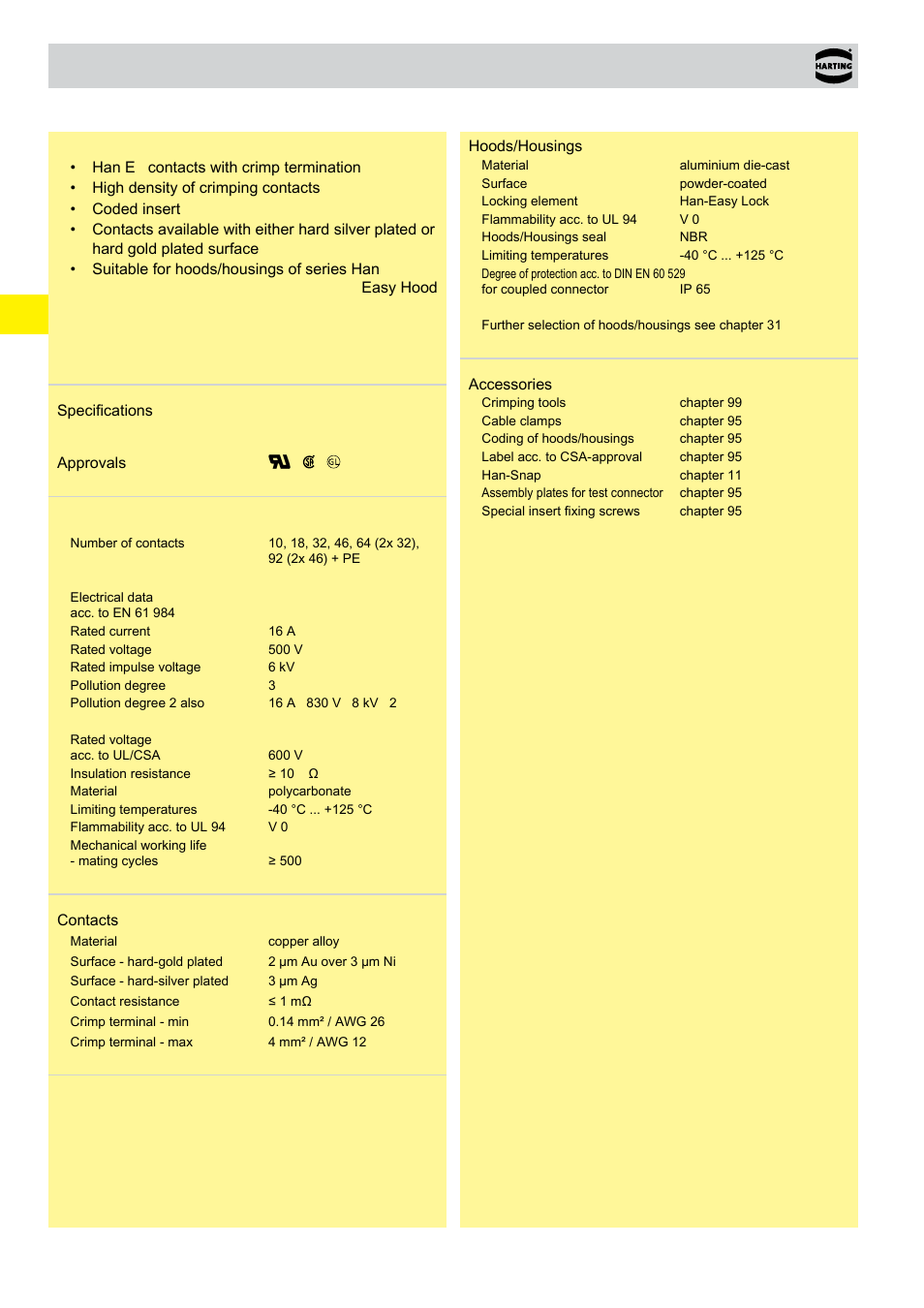 Technical characteristics han® ee, Ee technical characteristics | Northern Connectors Harting HAN Industrial Rectangular Connectors User Manual | Page 72 / 536