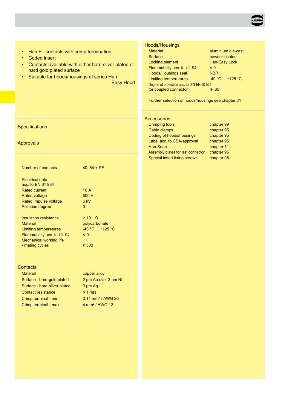 Technical characteristics han® eee, Eee technical characteristics | Northern Connectors Harting HAN Industrial Rectangular Connectors User Manual | Page 74 / 536