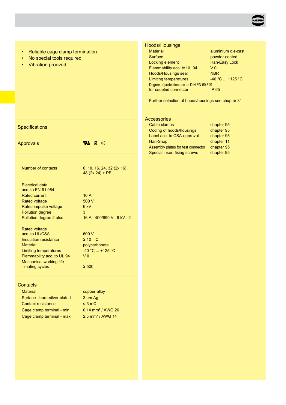 Technical characteristics han® es, Es technical characteristics | Northern Connectors Harting HAN Industrial Rectangular Connectors User Manual | Page 76 / 536