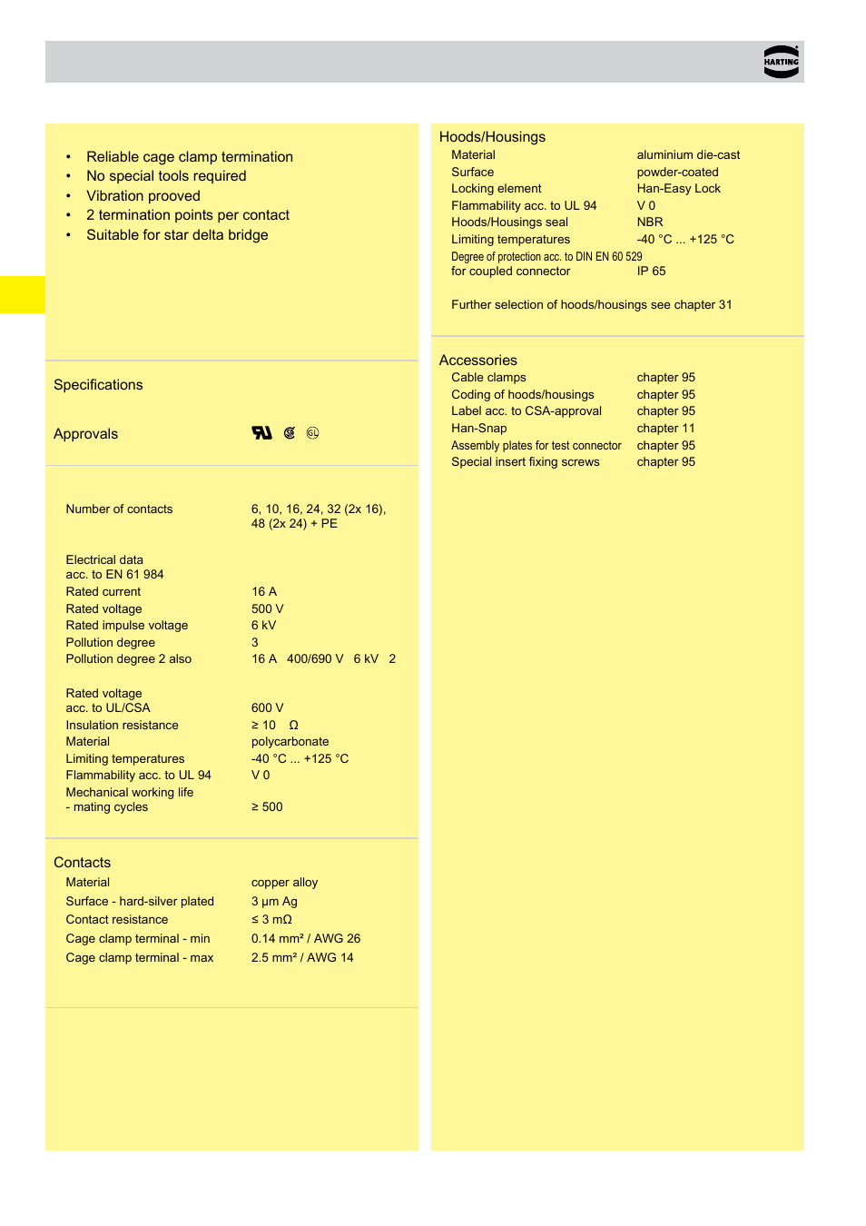 Technical characteristics han® ess, Ess technical characteristics | Northern Connectors Harting HAN Industrial Rectangular Connectors User Manual | Page 78 / 536