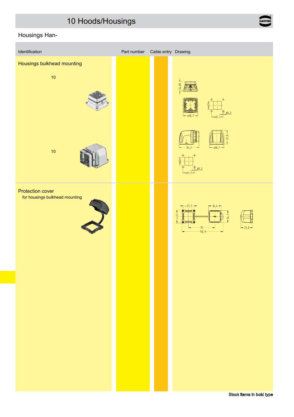 Han- yellock, 10 hoods/housings - housings, 10 hoods/housings | Housings han- yellock | Northern Connectors Harting Han-Yellock Industrial Connectors User Manual | Page 10 / 38