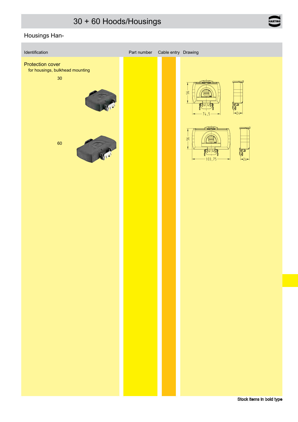 Han- yellock, 30 + 60 hoods/housings, Housings han- yellock | Northern Connectors Harting Han-Yellock Industrial Connectors User Manual | Page 21 / 38