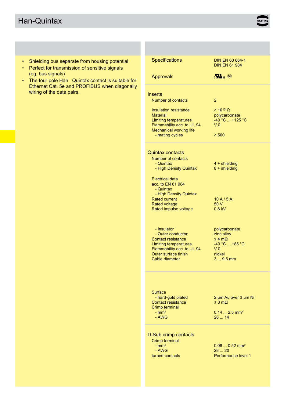 Han-quintax, Module, Module features | Technical characteristics | Northern Connectors Harting Han-Modular Connectors User Manual | Page 100 / 124