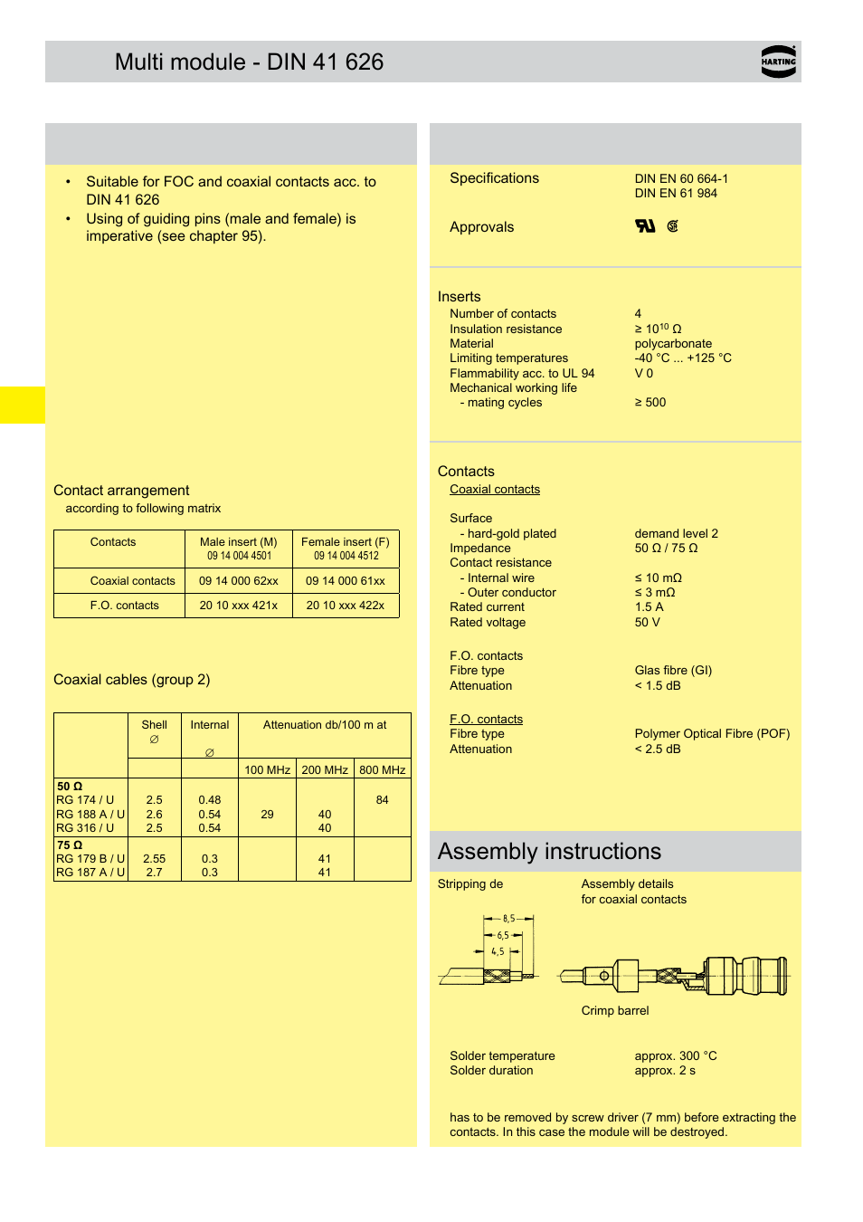 Multi module according to din 41 626, Technical characteristics, Assembly instructions | Northern Connectors Harting Han-Modular Connectors User Manual | Page 104 / 124