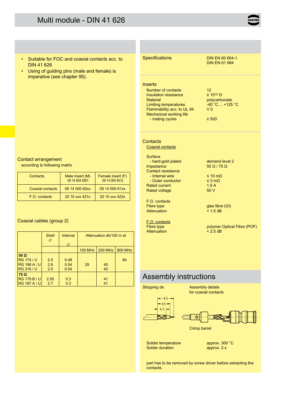 Multi module, Technical characteristics, Assembly instructions | Northern Connectors Harting Han-Modular Connectors User Manual | Page 108 / 124