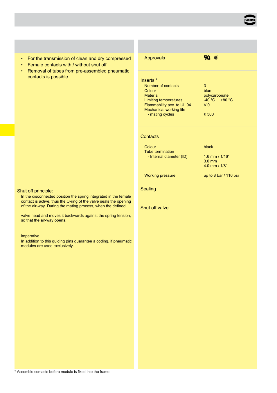 Pneumatic module features, Technical characteristics | Northern Connectors Harting Han-Modular Connectors User Manual | Page 112 / 124
