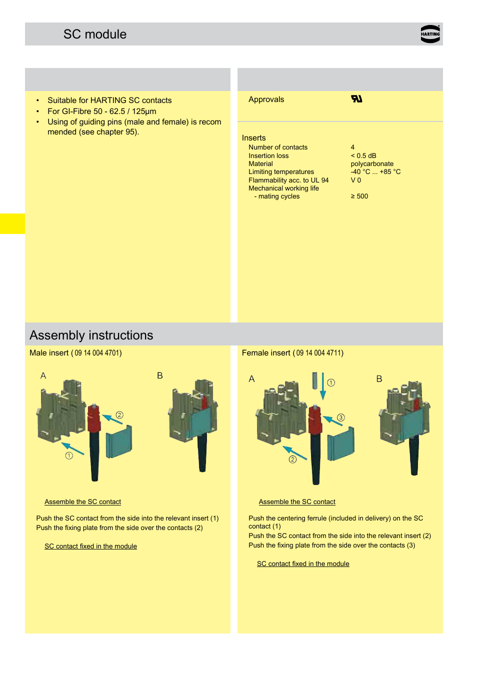 Sc module, Sc module features, Assembly instructions | Technical characteristics | Northern Connectors Harting Han-Modular Connectors User Manual | Page 114 / 124