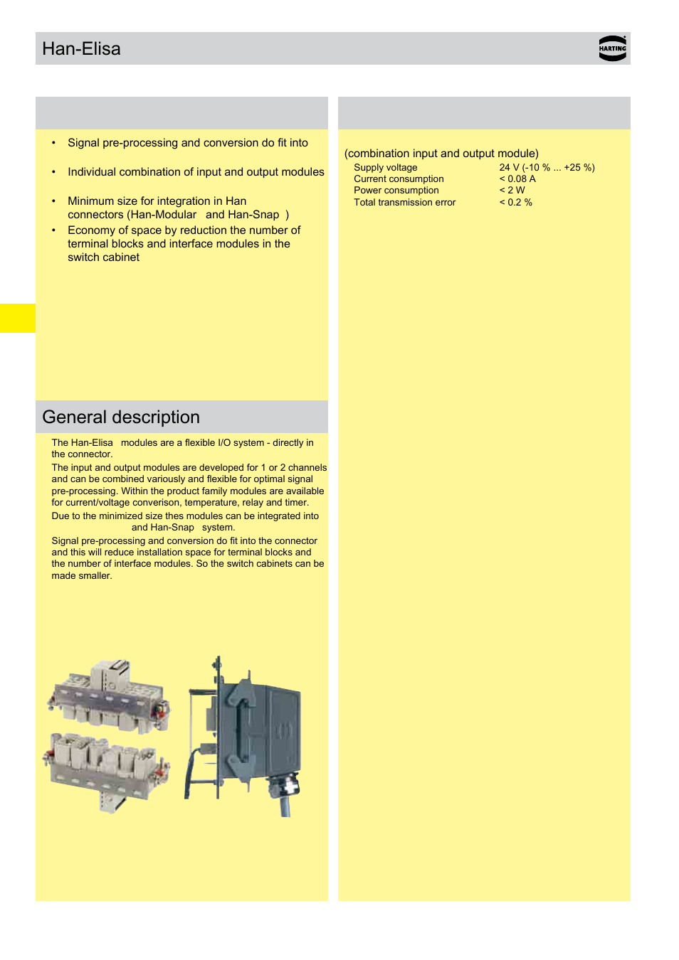 Han-elisa, Features, General description | Technical characteristics | Northern Connectors Harting Han-Modular Connectors User Manual | Page 116 / 124