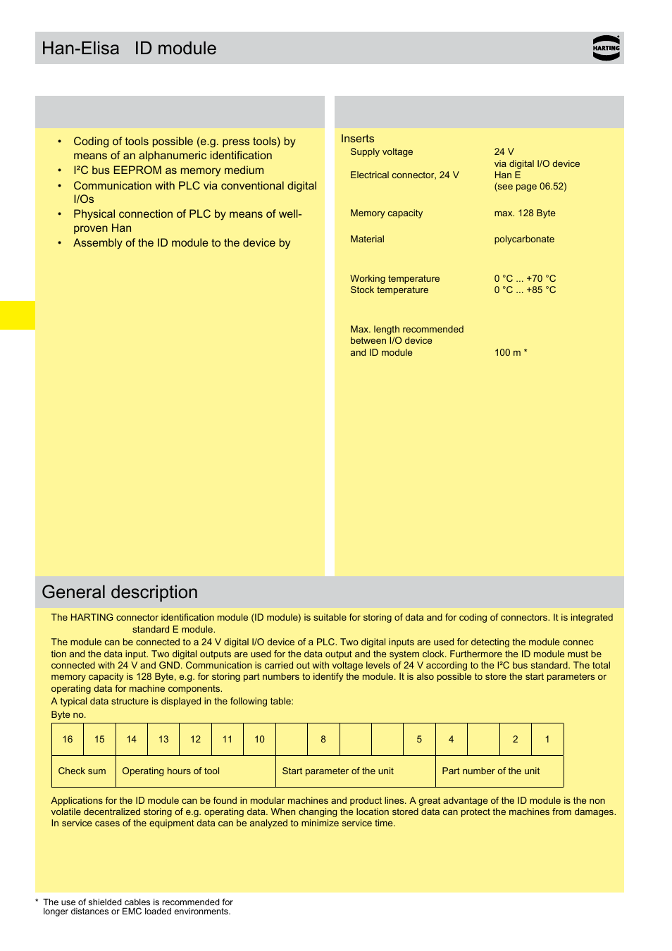 Han-elisa, Id module, Id module features | Technical characteristics, General description | Northern Connectors Harting Han-Modular Connectors User Manual | Page 122 / 124