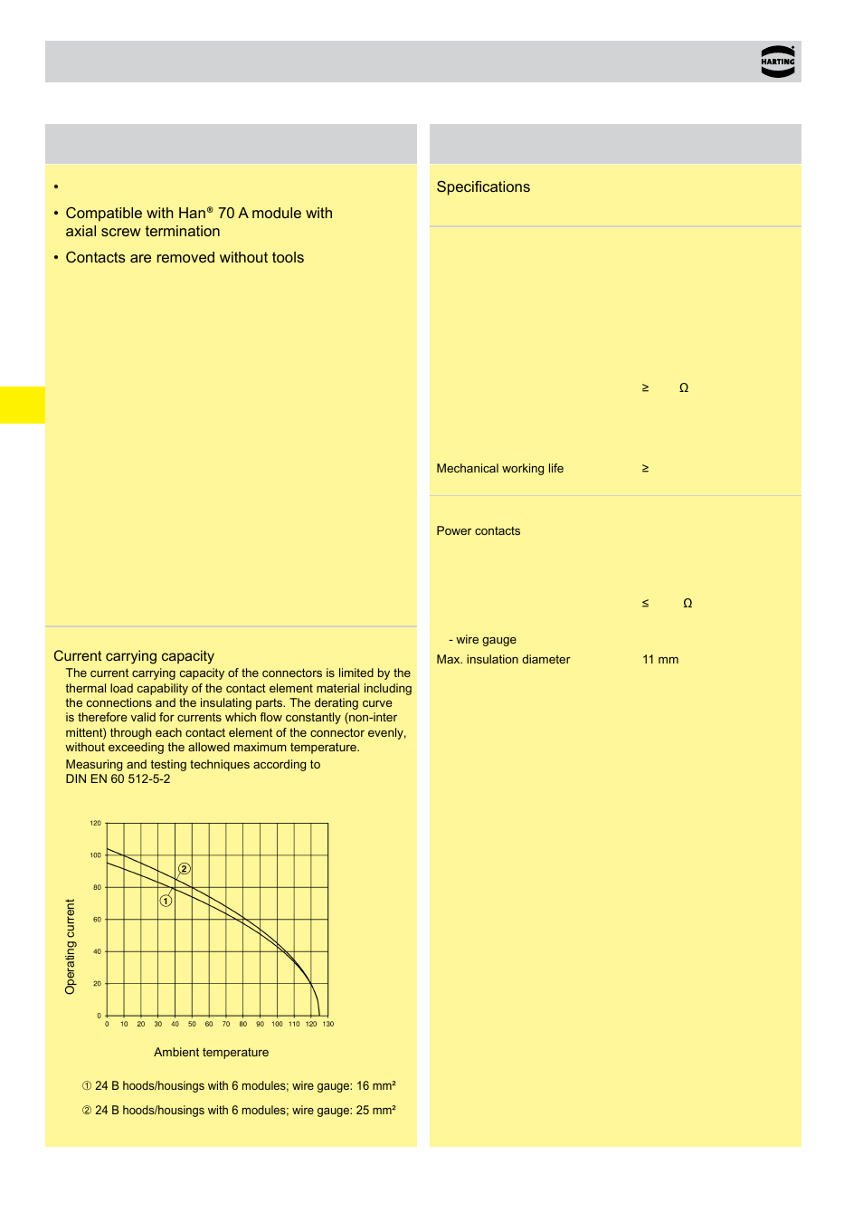 70 a crimp module, Features technical characteristics han | Northern Connectors Harting Han-Modular Connectors User Manual | Page 36 / 124
