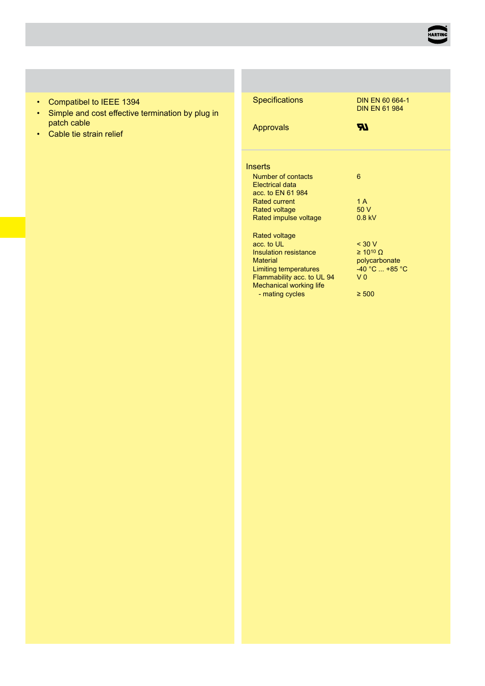 Firewire module, Firewire module features, Technical characteristics | Northern Connectors Harting Han-Modular Connectors User Manual | Page 84 / 124