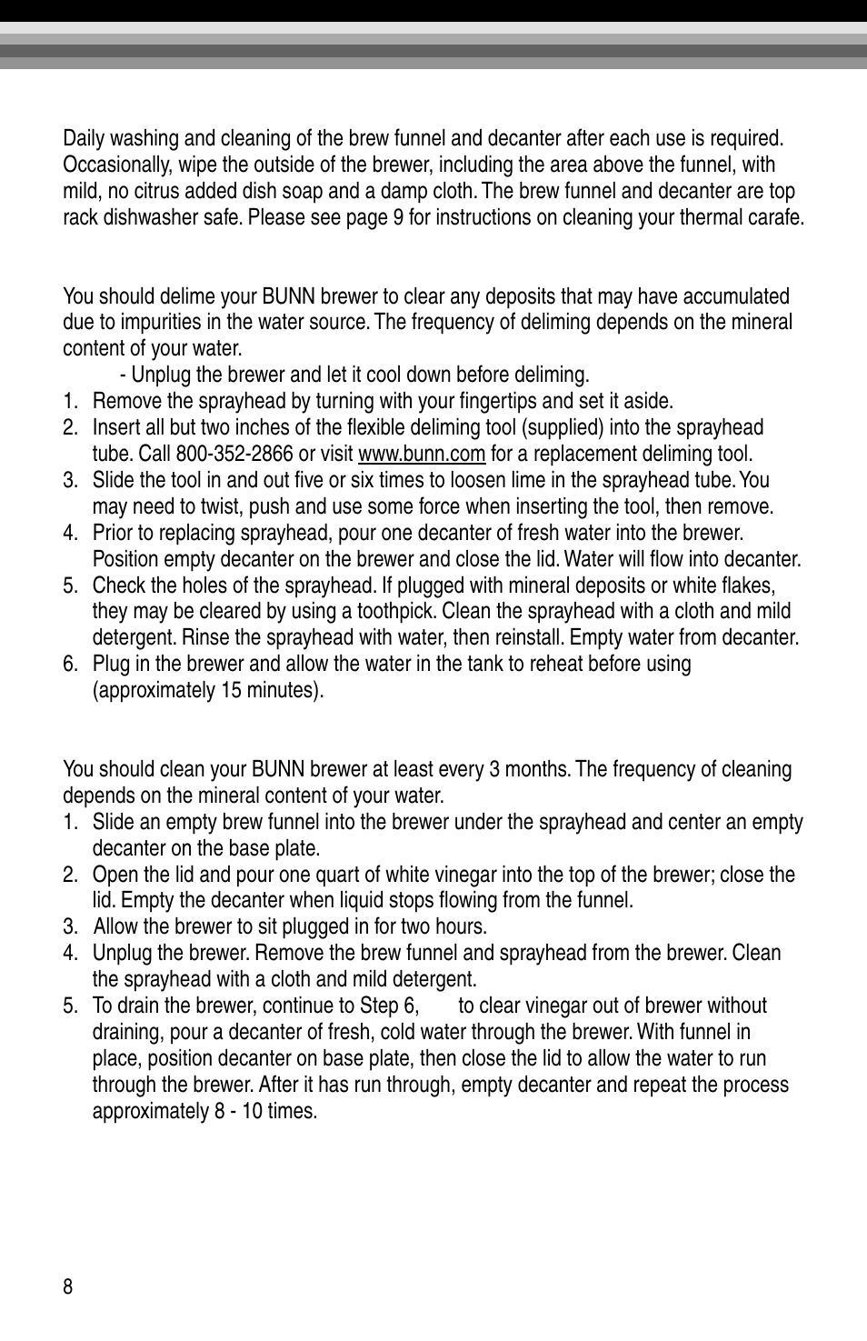 Cleaning instructions | Bunn BTX-B User Manual | Page 10 / 16