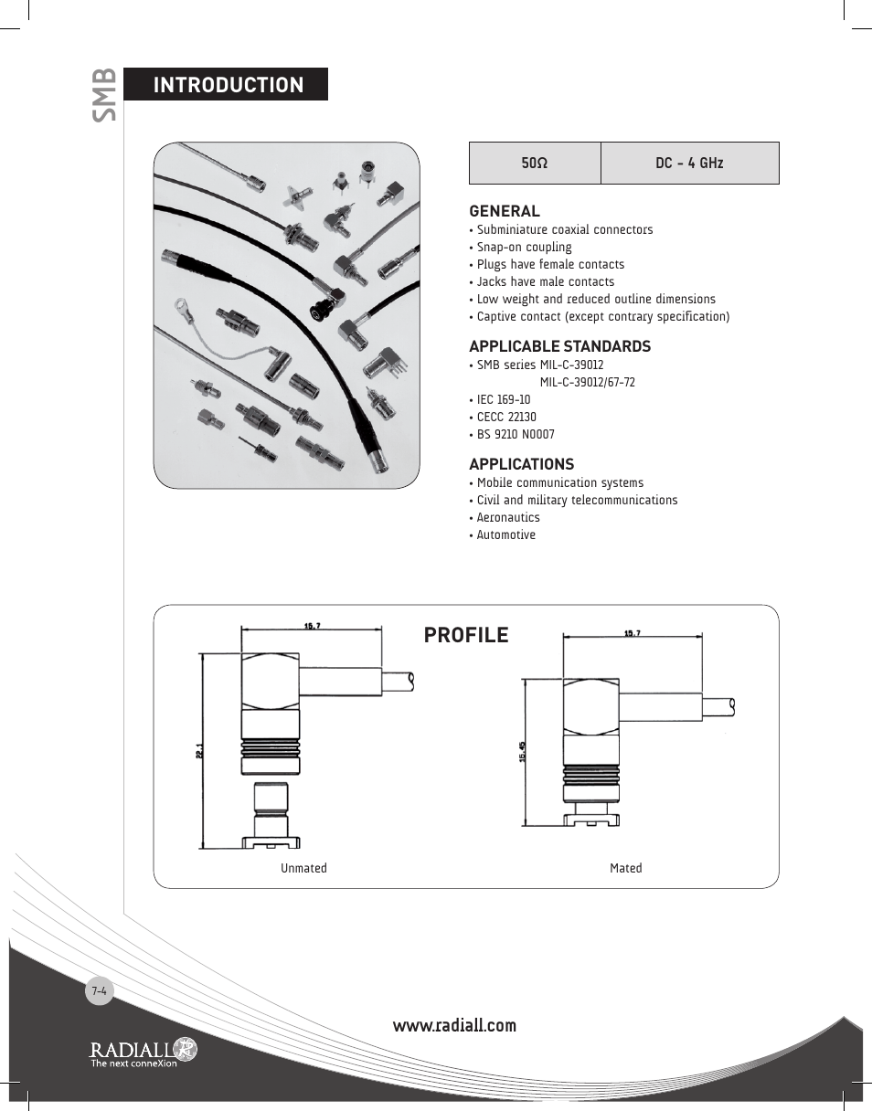 Introduction, 4 to 7-5, Profile | Northern Connectors Radiall SMB Series Coaxial Connectors User Manual | Page 4 / 26