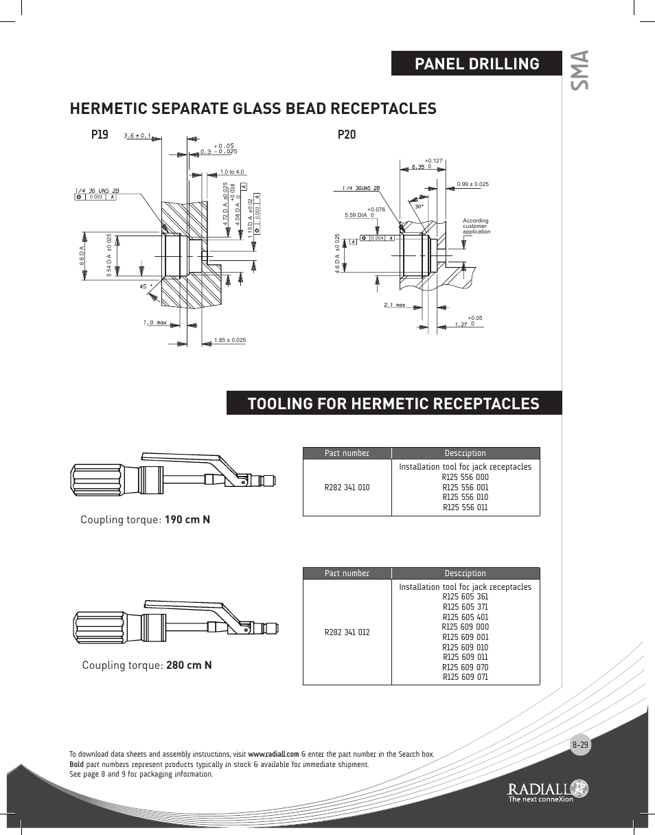 Tooling for hermetic receptacles, P19 p20 | Northern Connectors Radiall SMA Series Coaxial Connectors User Manual | Page 29 / 51