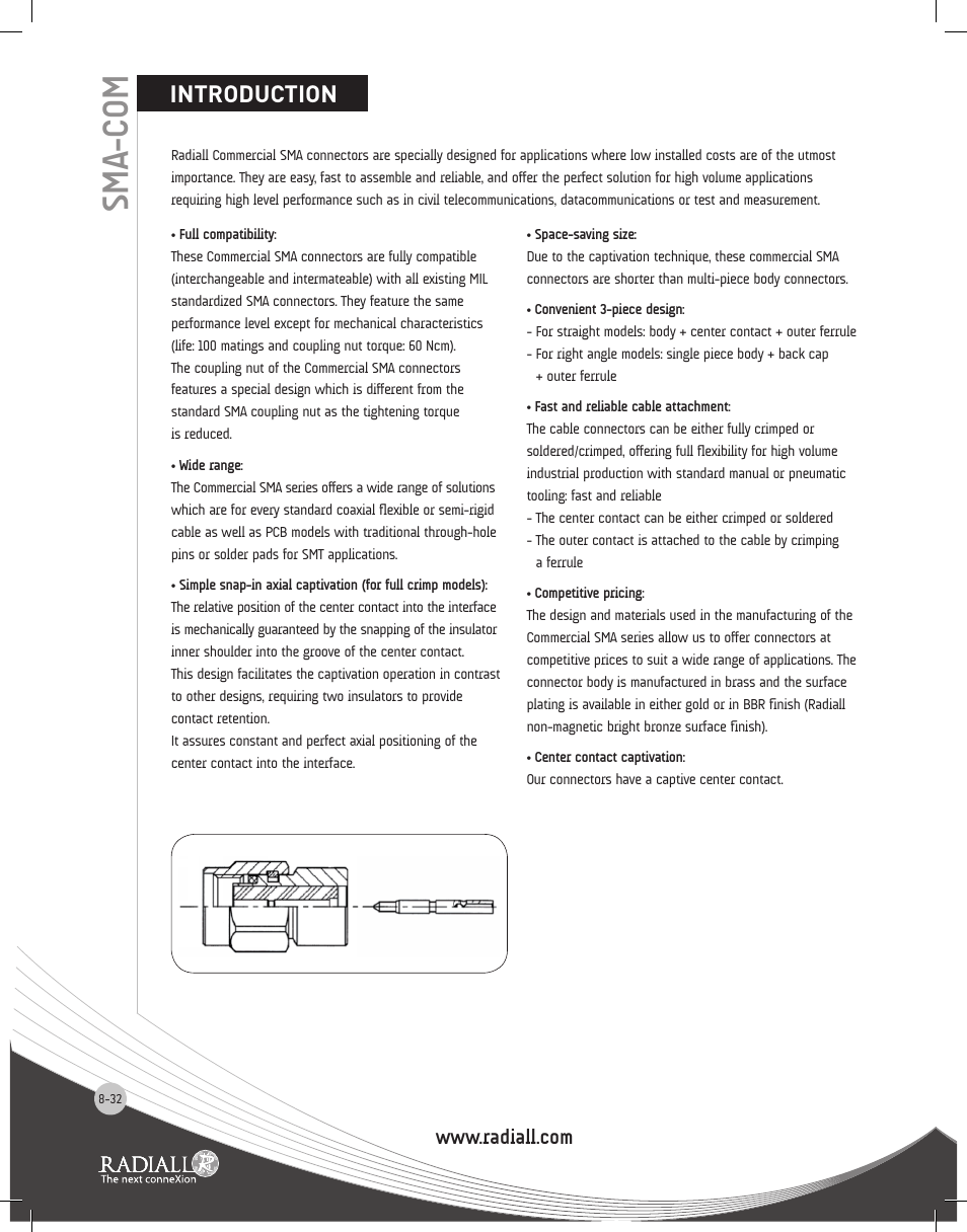 Sma-com, Introduction, 32 to 8-33 | Northern Connectors Radiall SMA Series Coaxial Connectors User Manual | Page 32 / 51