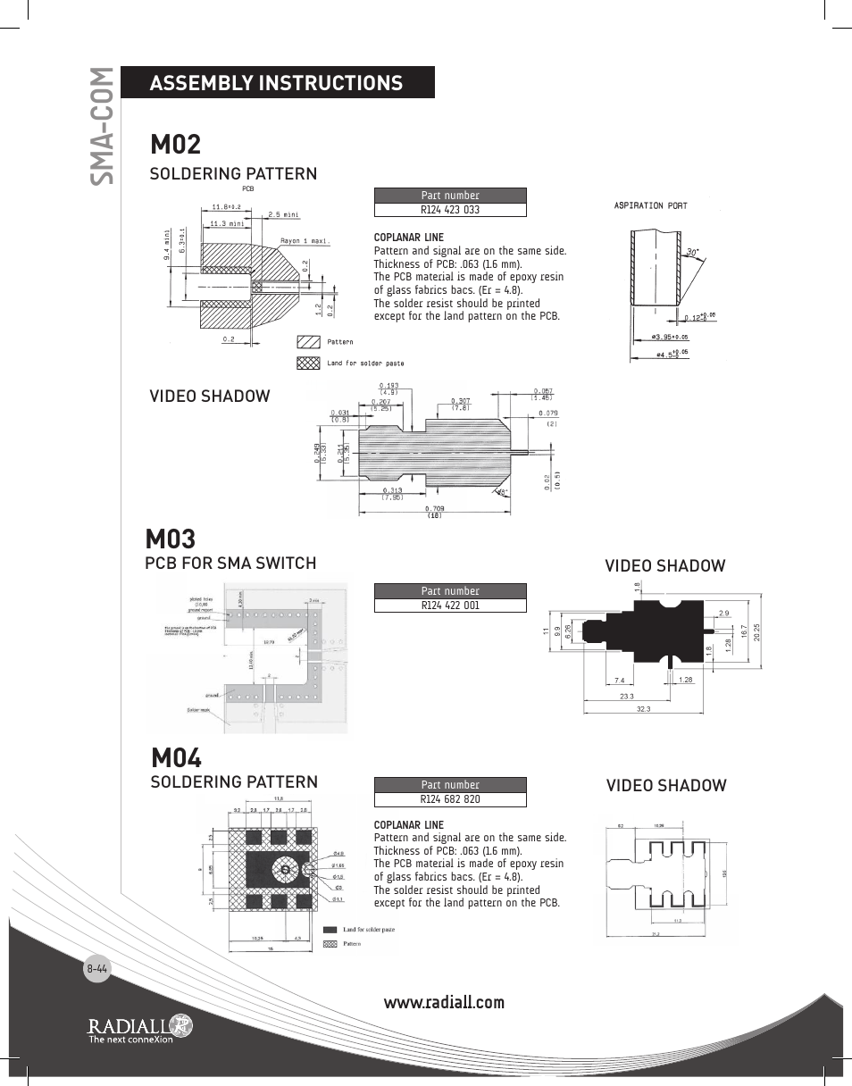 Sma- com, M02 m03, Assembly instructions | Northern Connectors Radiall SMA Series Coaxial Connectors User Manual | Page 44 / 51