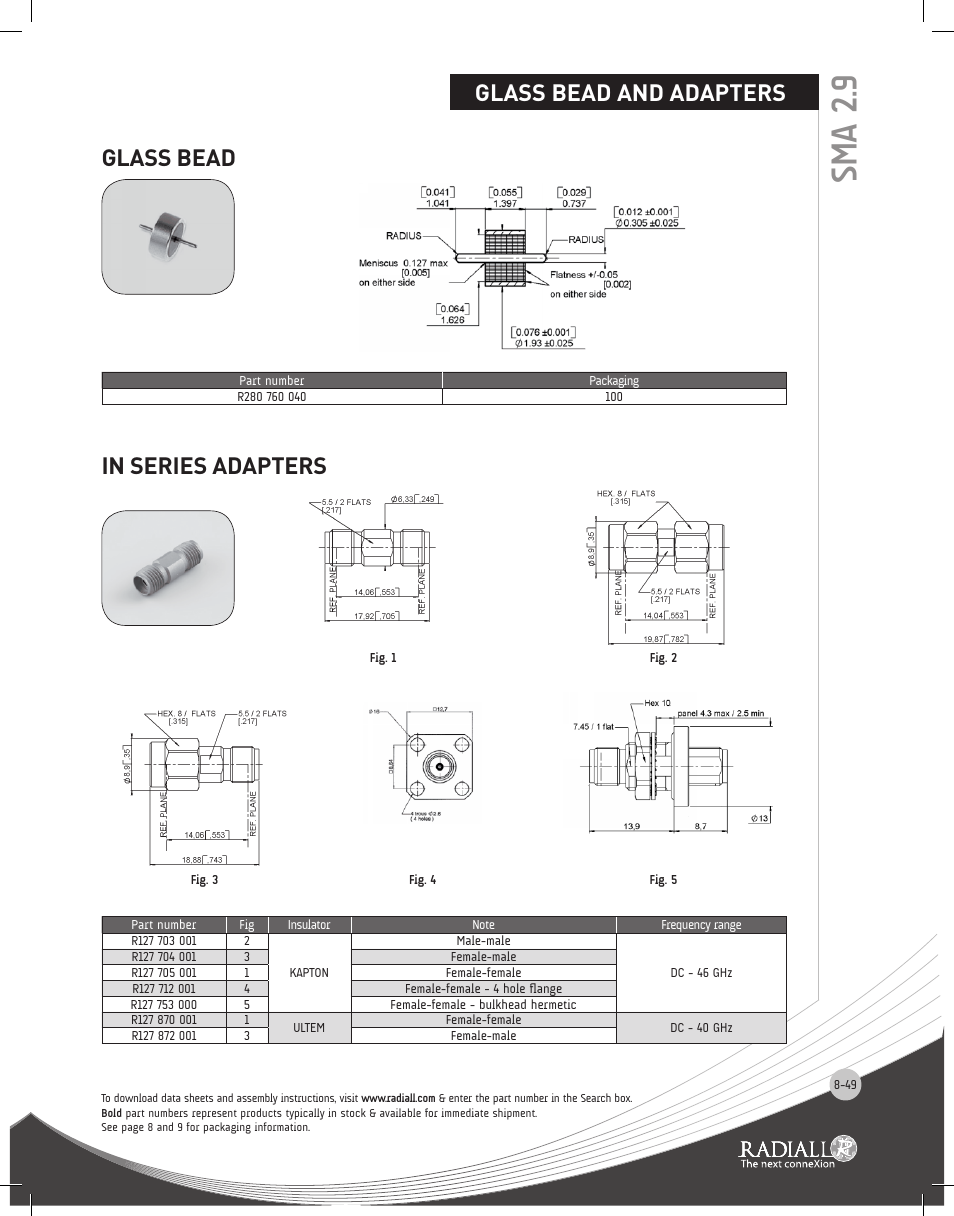 Sma 2.9, Glass bead and adapters, Glass bead | Northern Connectors Radiall SMA Series Coaxial Connectors User Manual | Page 49 / 51