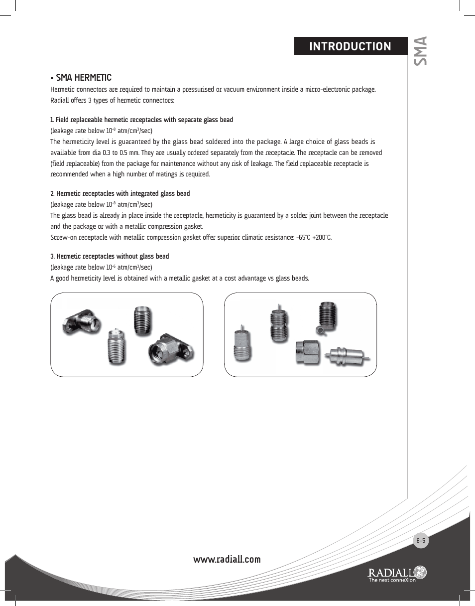 Introduction, Sma hermetic | Northern Connectors Radiall SMA Series Coaxial Connectors User Manual | Page 5 / 51