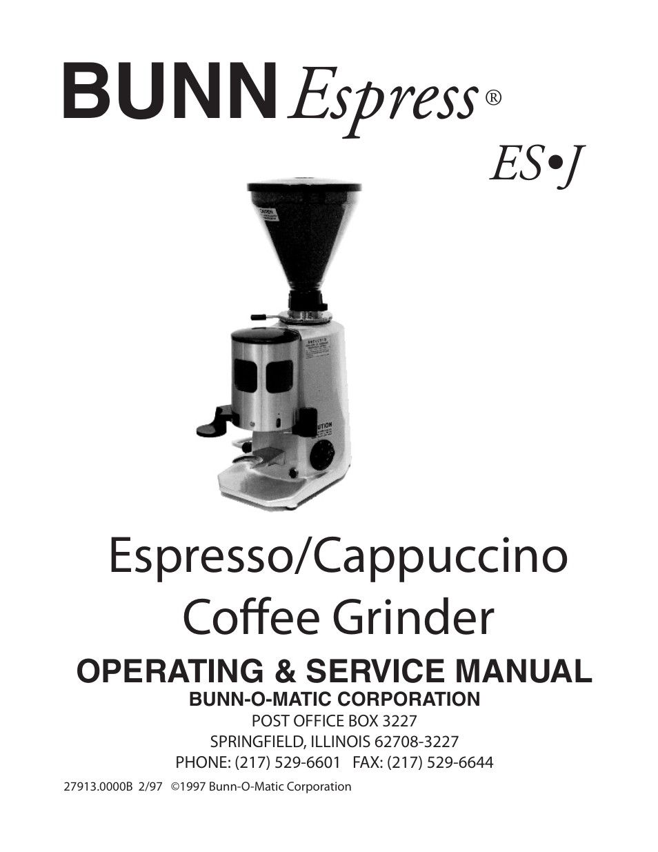 Bunn ESJ User Manual | 6 pages