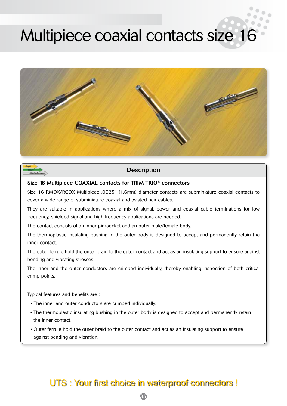 Northern Connectors Souriau Multipiece Coaxial Contacts Size 16 User Manual | 4 pages