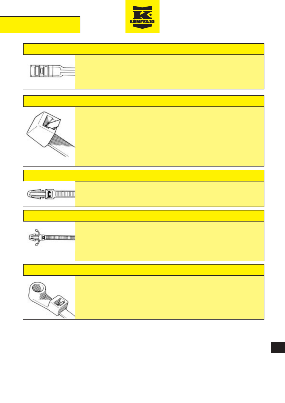 And fixings, Flat head nylon 11/12 ties, Releasable cable ties | Panel mounting ties, Locking panel mounting ties, Mounting head ties | Northern Connectors Kompress Cable Ties & Fixings User Manual | Page 5 / 10