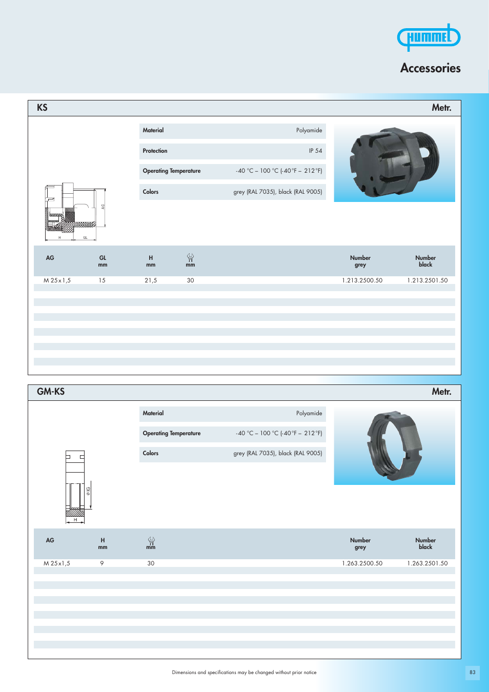 Accessories, Gm-ks metr, Ks metr | Northern Connectors Hummel Industrial Cable Gland Accessories User Manual | Page 11 / 30