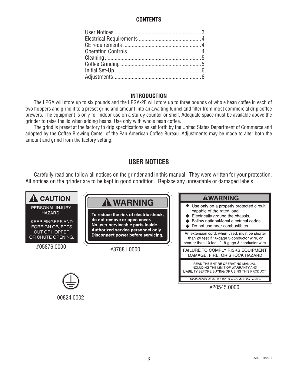 User notices | Bunn LPGA-2E User Manual | Page 3 / 6