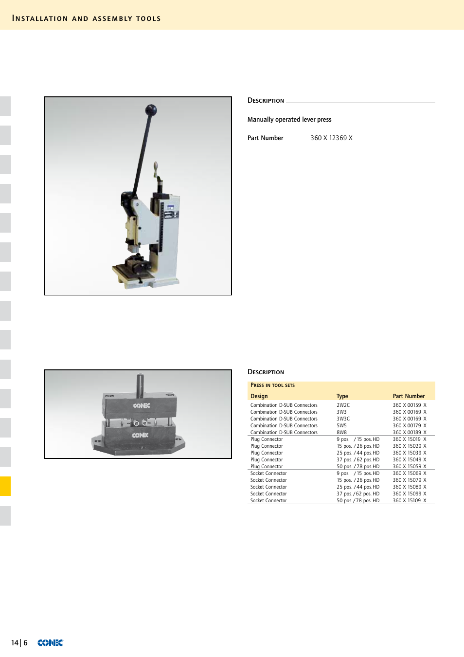 Installation and assembly tools, Description | Northern Connectors Conec D-Sub Installation & Assembly Tools User Manual | Page 7 / 8