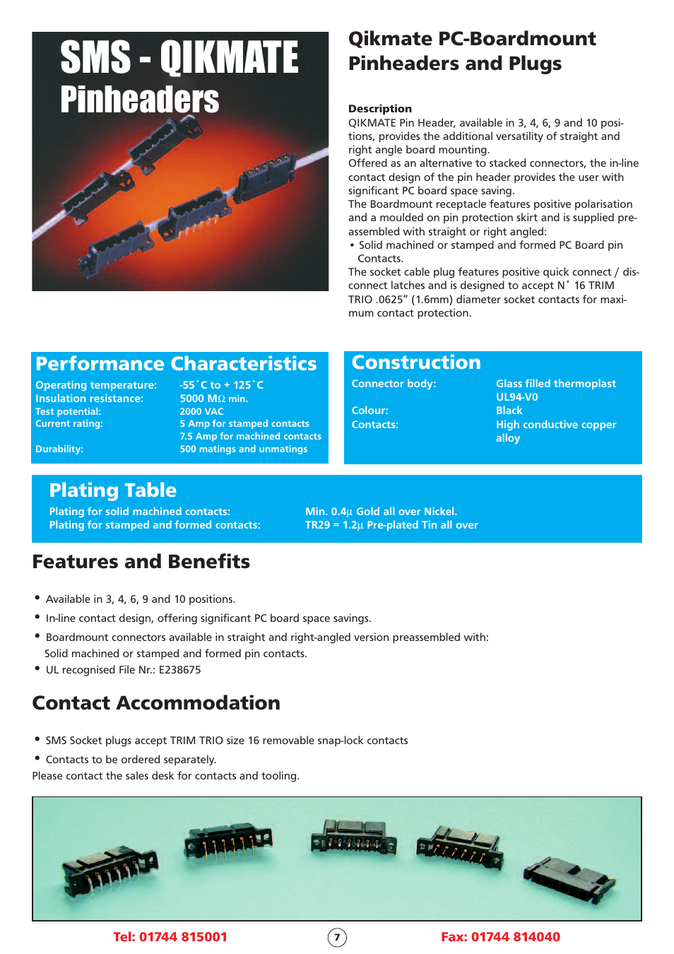 Northern Connectors Souriau SMS Qikmate PC Boardmount Pin Headers & Plugs User Manual | 2 pages